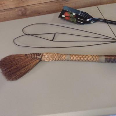 Collection of Home Decor- Hand Painted Scoop, Broom, Wire Rug Beater