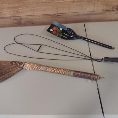 Collection of Home Decor- Hand Painted Scoop, Broom, Wire Rug Beater