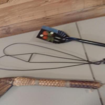 Collection of Home Decor- Hand Painted Scoop, Broom, Wire Rug Beater