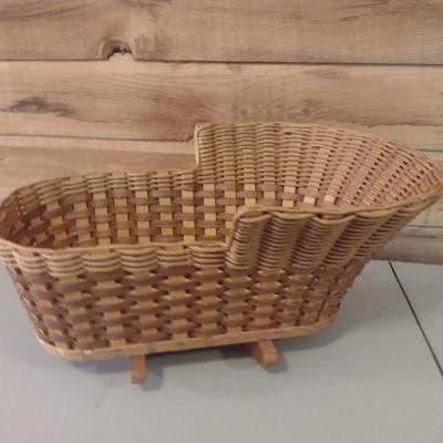 Splint Wood and Rush Woven Rocking Baby Bassinet- Approx 23" Long