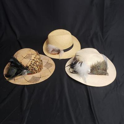 Three Straw and Ornate Feathered Hats (D-KD)
