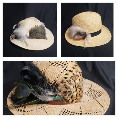 Three Straw and Ornate Feathered Hats (D-KD)