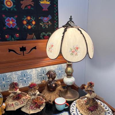 Sale Photo Thumbnail #41: Antique Table , Lamp, Tray, and more.