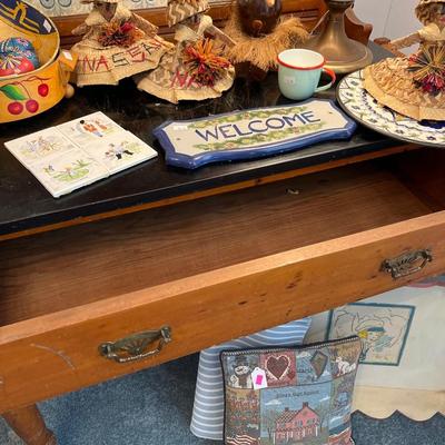 Sale Photo Thumbnail #44: Antique Table , Lamp, Tray, and more.