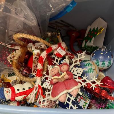 Sale Photo Thumbnail #78: Shiny Brites, Vintage Ornaments, snowman, stockings and more.