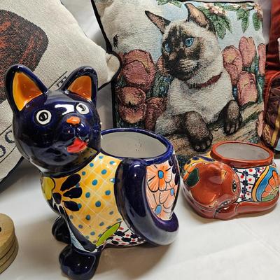 Talavera Hand Painted Pottery Planters & More Cat Decor (B2-JS)