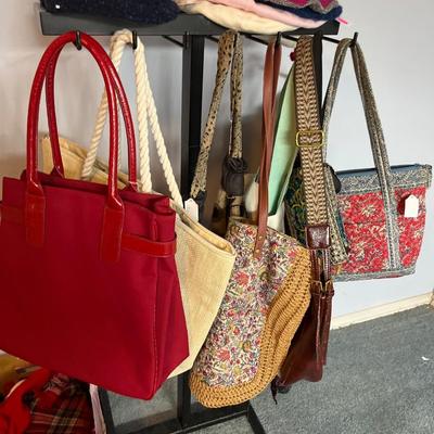 Sale Photo Thumbnail #132: Lots of scarves, hats & gloves, purses 

Purse stand not included