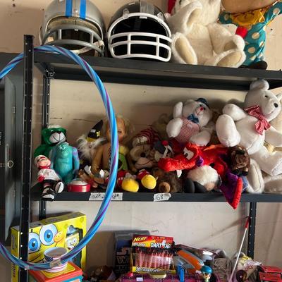 Sale Photo Thumbnail #199: Toys, Stuffed animals, cars, plastic table and storage.