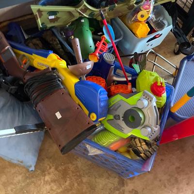 Sale Photo Thumbnail #202: Toys, Stuffed animals, cars, plastic table and storage.