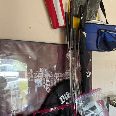 Sale Photo Thumbnail #215: Large Tennis Picture, Bag, clubs, posters, & Rack