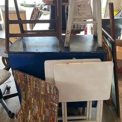 Sale Photo Thumbnail #217: Small Dresser, Mirrors,Black Chair with Legs, TV Trays