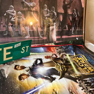Sale Photo Thumbnail #228: Posters Star Wars & Marvel and vtg street sign.