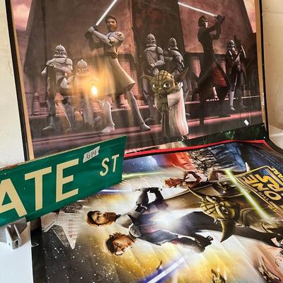 Sale Photo Thumbnail #226: Posters Star Wars & Marvel and vtg street sign.