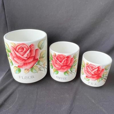 Lot 2 Lefton American Rose canister set, no lids