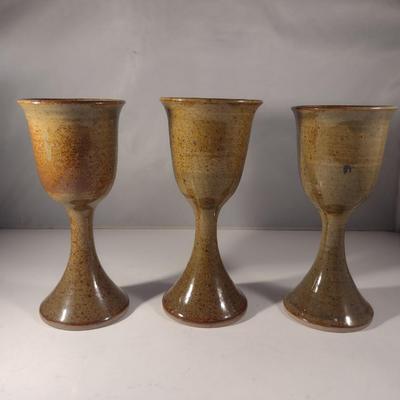 Hand Thrown Pottery Goblets- Signed by Artist- Set of 8