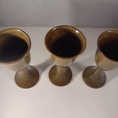 Hand Thrown Pottery Goblets- Signed by Artist- Set of 8