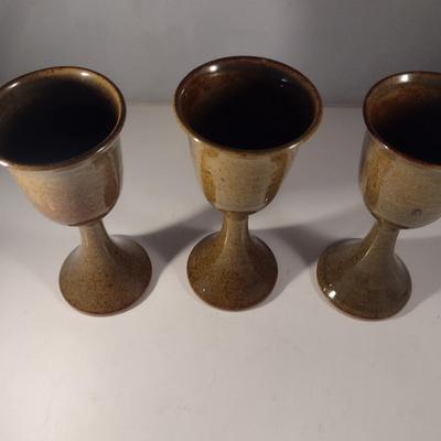 Hand Thrown Pottery Goblets- Signed by Artist- Set of 8
