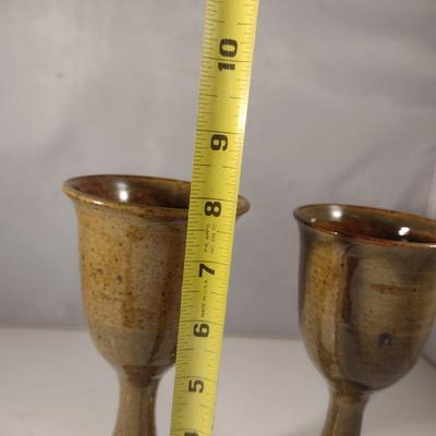 Hand Thrown Pottery Goblets- Signed by Artist- Set of 8