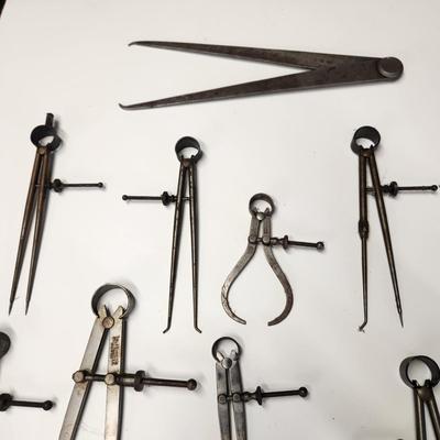 Lot of Vintage Machinist Toolmakers Calipers & Dividers Many L S Starrett Co. L.L.S.