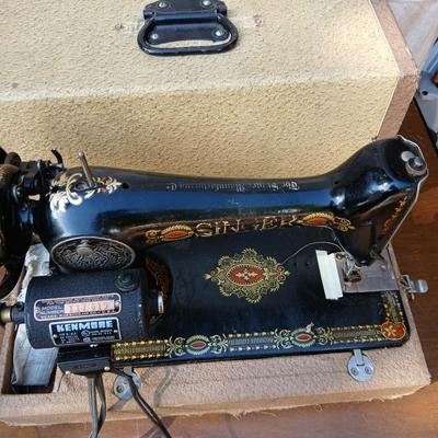 Early 19th century Singer Sewing machine with case and a folding sewing table