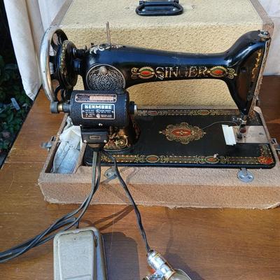Early 19th century Singer Sewing machine with case and a folding sewing table
