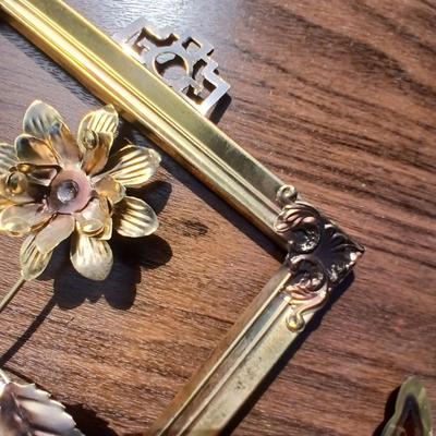 Tin wall art - framed florals and four brass colored butterflies
