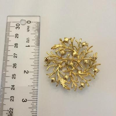Vintage, gold, toned, multi colored rhinestone brooch