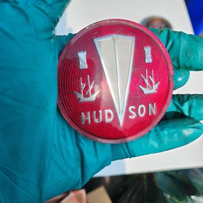 lot of 4 Hudson Car Emblems, Tail light ,Grill Medallion Badge , Steering Wheel Horn button,