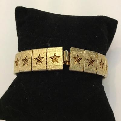 Vintage mesh, gold tone, star bracelet