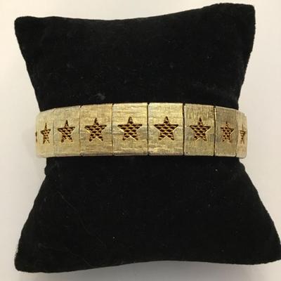 Vintage mesh, gold tone, star bracelet
