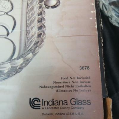Vintage Indiana glass vegetable trays - one new in box - with other fruit and vegetable shaped glassware