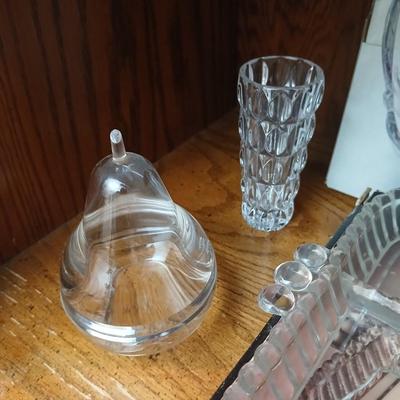 Vintage Indiana glass vegetable trays - one new in box - with other fruit and vegetable shaped glassware
