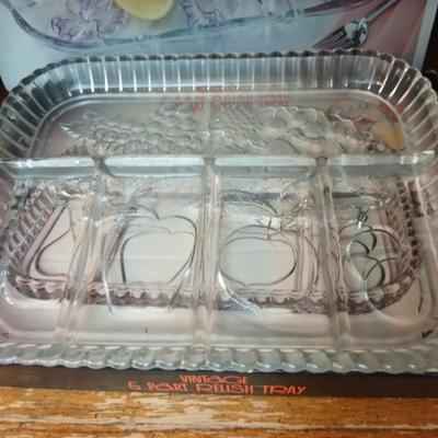 Vintage Indiana glass vegetable trays - one new in box - with other fruit and vegetable shaped glassware