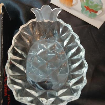Vintage Indiana glass vegetable trays - one new in box - with other fruit and vegetable shaped glassware