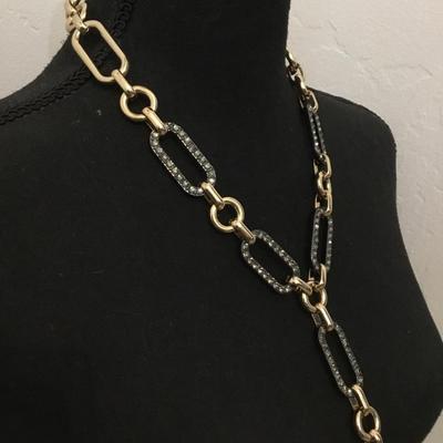 Beautiful, gold tone, chain link rhinestone Y drop necklace