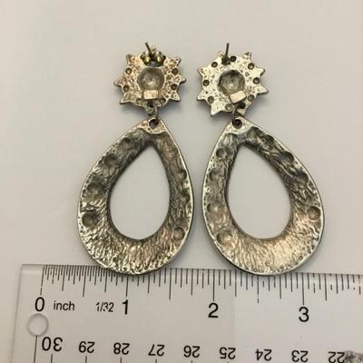 Vintage Silver tone, turquoise and blue enamel star teardrop statement, dangle earrings