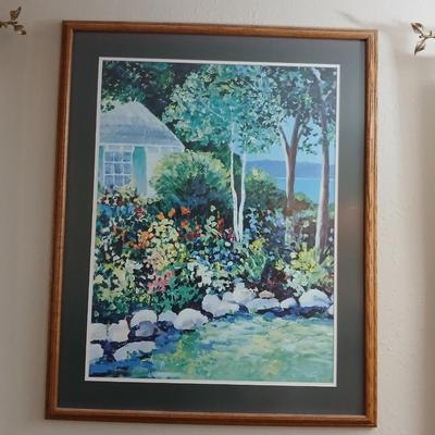 Large, framed wall art - country cottage garden