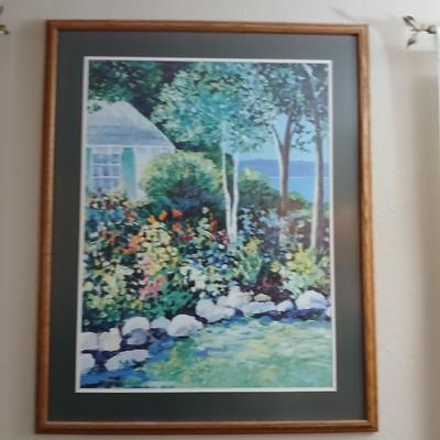 Large, framed wall art - country cottage garden