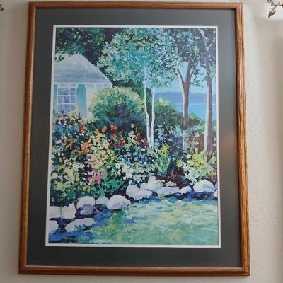 Large, framed wall art - country cottage garden