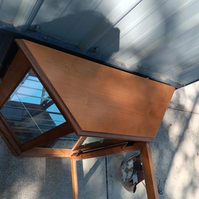 2 SHELF, MIRRORED BACK DISPLAY CABINET AND A HUMMINGBIRD TV LAMP