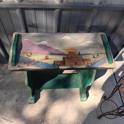 HAND PAINTED SIDE TABLE, PLANT STAND WITH FLOWER POT AND CLAY SUN