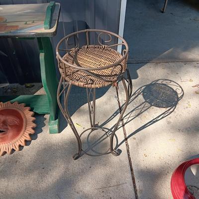 HAND PAINTED SIDE TABLE, PLANT STAND WITH FLOWER POT AND CLAY SUN