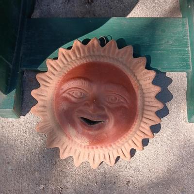 HAND PAINTED SIDE TABLE, PLANT STAND WITH FLOWER POT AND CLAY SUN