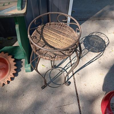 HAND PAINTED SIDE TABLE, PLANT STAND WITH FLOWER POT AND CLAY SUN