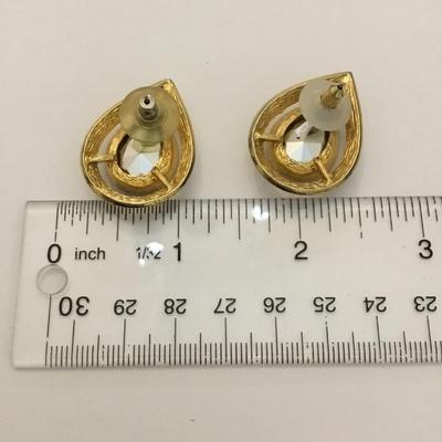 Vintage gold tone , teardrop, red ruby, rhinestone statement earrings