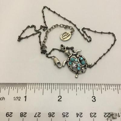 Beautiful, vintage, whimsical, cocoa turtle crystal necklace by designer Anne Koplink