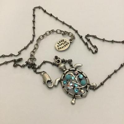 Beautiful, vintage, whimsical, cocoa turtle crystal necklace by designer Anne Koplink