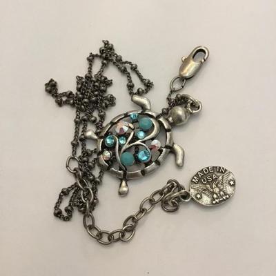 Beautiful, vintage, whimsical, cocoa turtle crystal necklace by designer Anne Koplink