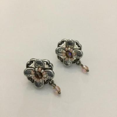 Vintage Brighton, Ariel, pink, crystal bead statement, stud earrings