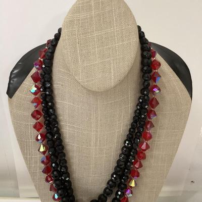 Two necklaces red beads and black beads bundle